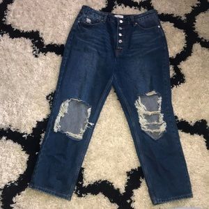 ripped boyfriend jeans with button fly